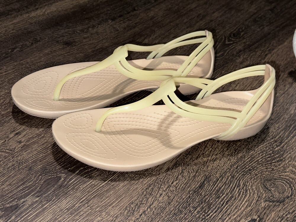 Crocs Isabella Sexi Jelly Thong T-Bar Flip Flop Slingback Sandals Tan Yellow 7